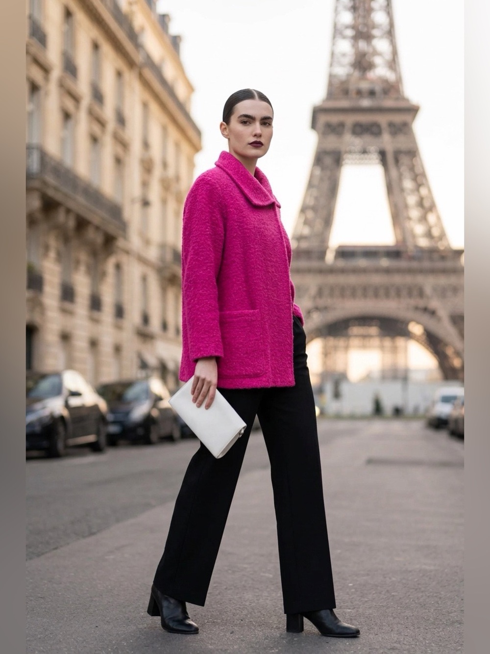 Bernardo Essentials Vintage Hot Pink Bouclé/Sherpa Jacket w/Pockets L
